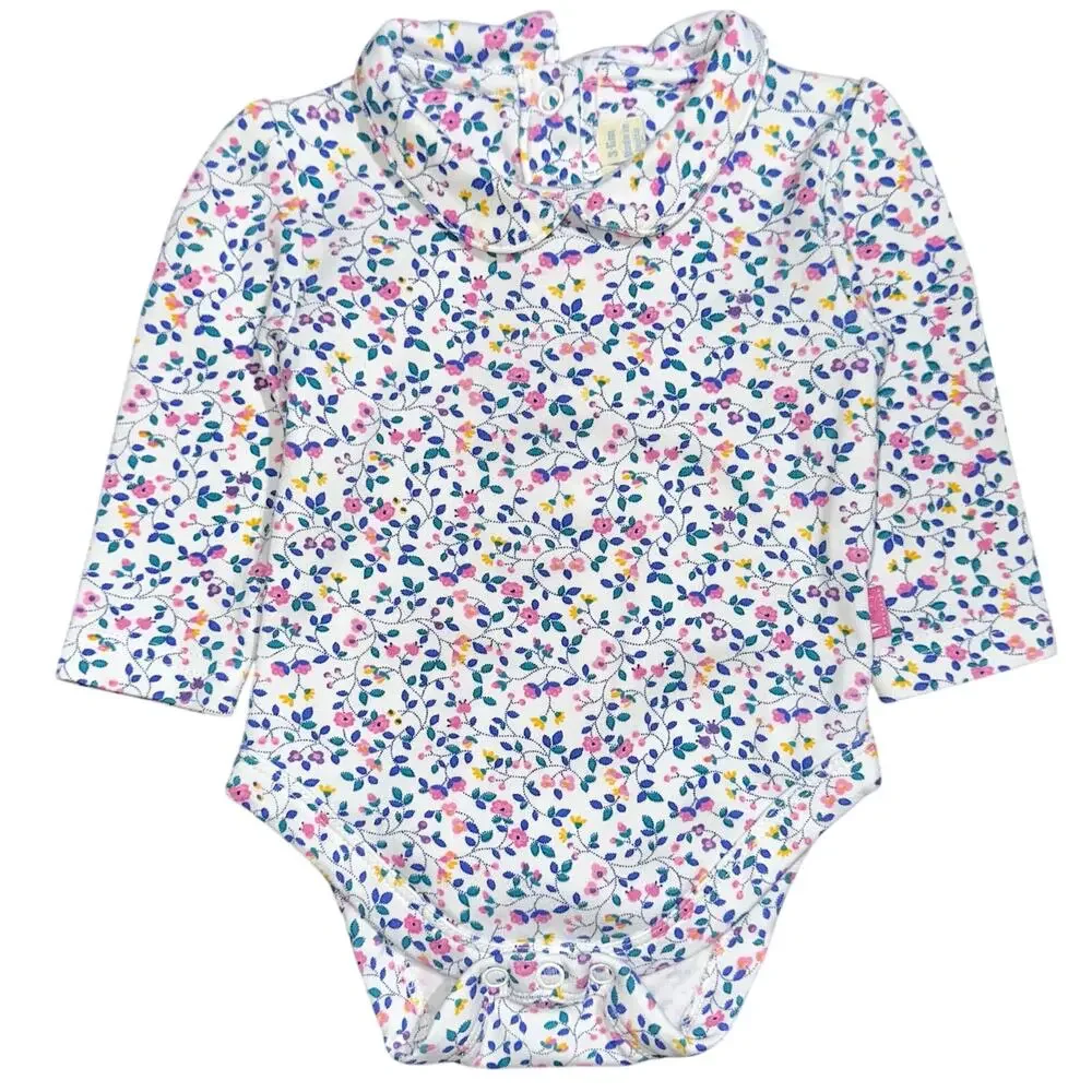 JoJo Maman Bebe White Ditsy Floral Peter Pan Collar Long Sleeve Bodysuit 3-6M